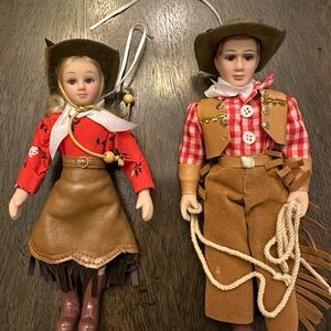 Cowboy and Cowgirl Doll Set with Red and Brown Outfits